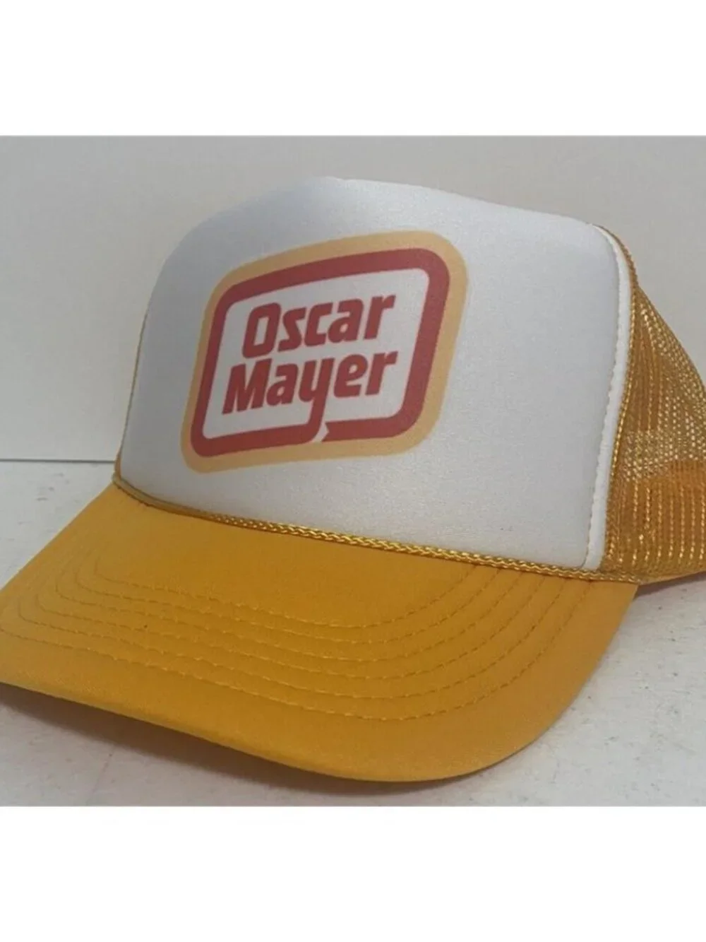 Oscar Mayer Vintage Logo Printed Yellow White Foam Rope Snapback Trucker Hat USA